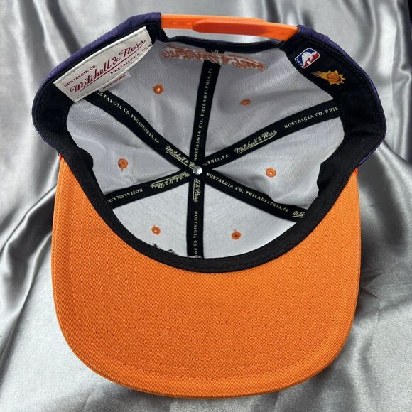 Mitchell & Ness Phoenix Suns‎ Snapback Cap Checkered Flat Hat NBA Purple Orange - Picture 10 of 12